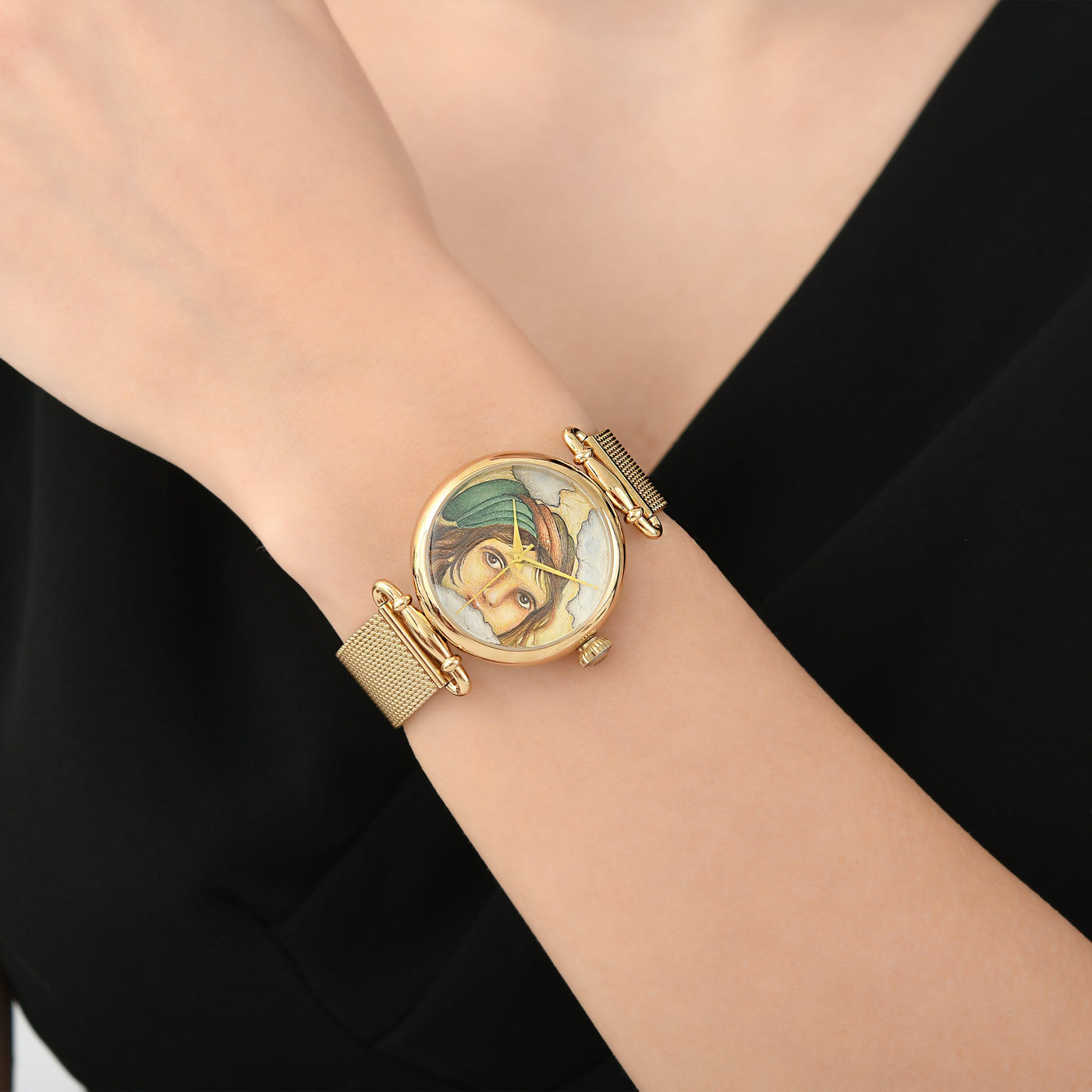 Acryl Hand Gemalte Frauen Gesicht Uhr