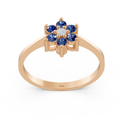 Elegant rose gold ring with sapphires and diamonds