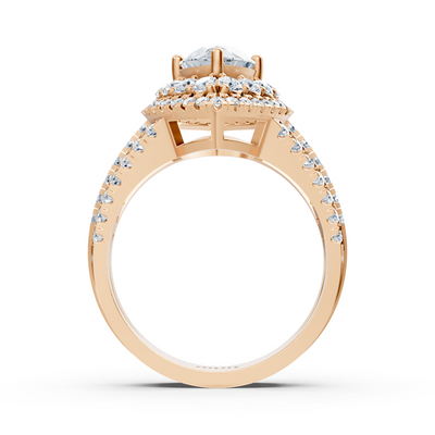 Rose gold halo ring with marquise diamond &amp; rubies