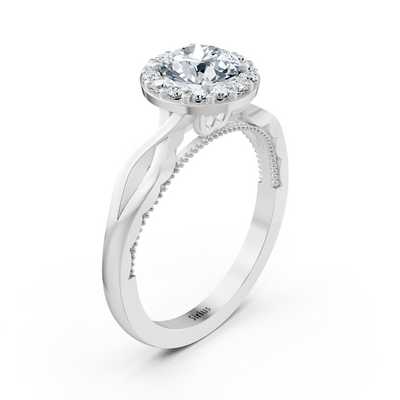1.00 Carat Halo Solitaire Diamond Engagement Ring in White Gold