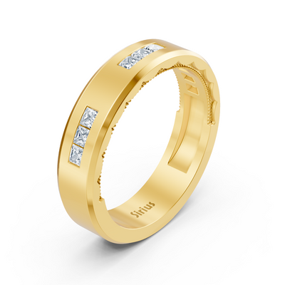 0.27 Karat Prinzessschliff Diamant Herren Bandring in Gelbgold