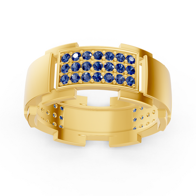 14 carat yellow gold design wedding ring with diamonds - Sapphire