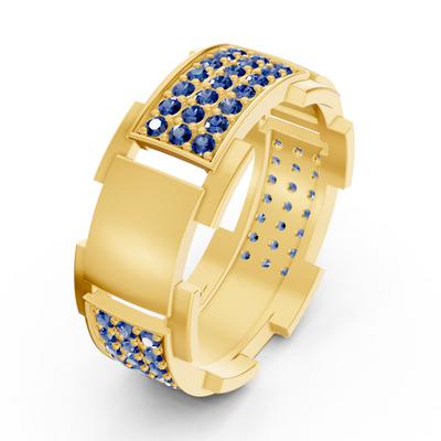 14 carat yellow gold design wedding ring with diamonds - Sapphire