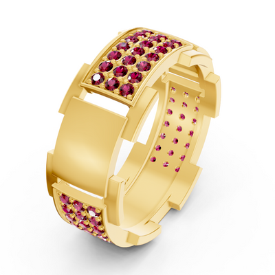 14 Karat Gelb Gold Design Trauring mit Diamaten - Ruby