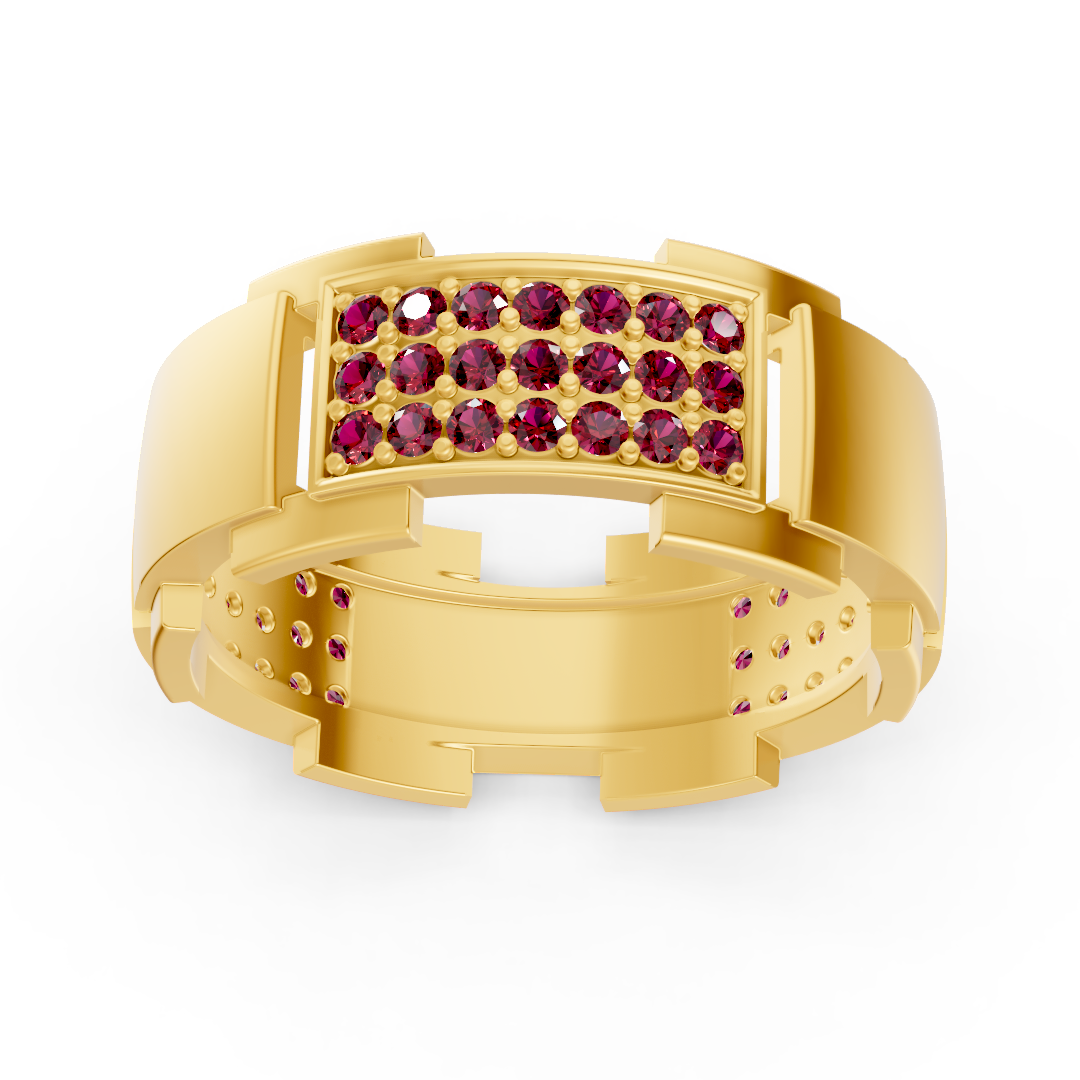 14 Karat Gelb Gold Design Trauring mit Diamaten - Ruby