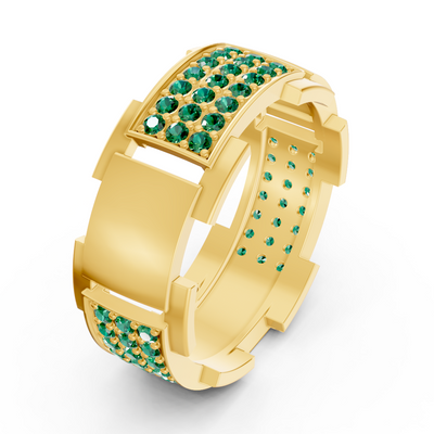 14 Karat Gelb Gold Design Trauring mit Diamanten - Smaragd