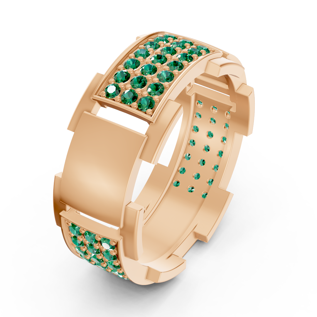 14 Karat Rose Gold Design Trauring mit Diamanten - Smaragd