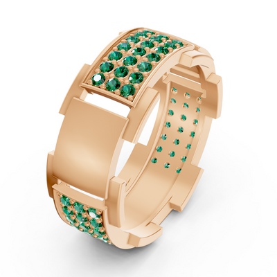 14 Karat Rose Gold Design Trauring mit Diamanten - Smaragd