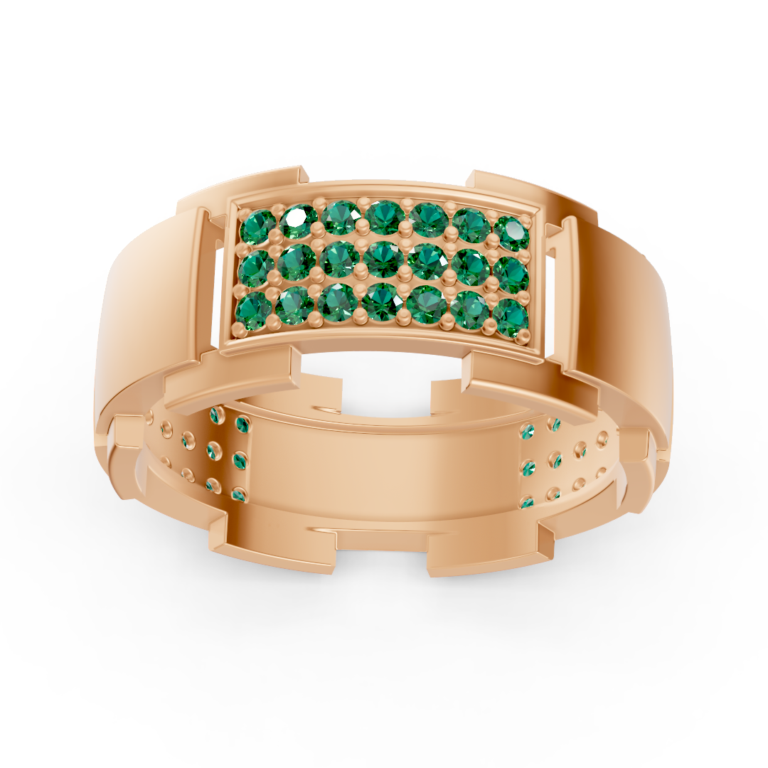 14 Karat Rose Gold Design Trauring mit Diamanten - Smaragd