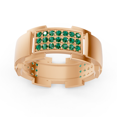 14 Karat Rose Gold Design Trauring mit Diamanten - Smaragd