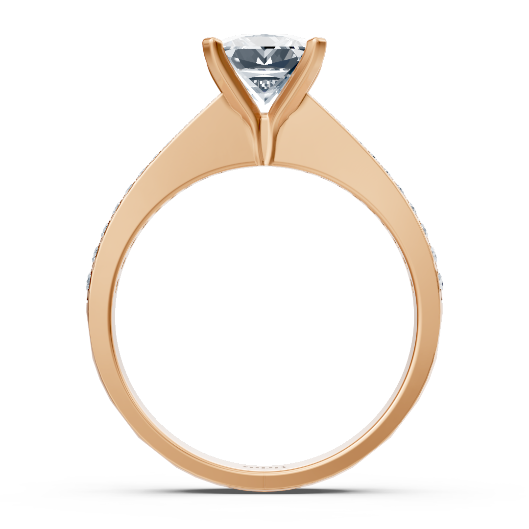 Roségold Diamant Solitärring Prinzessschliff mit Akzenten