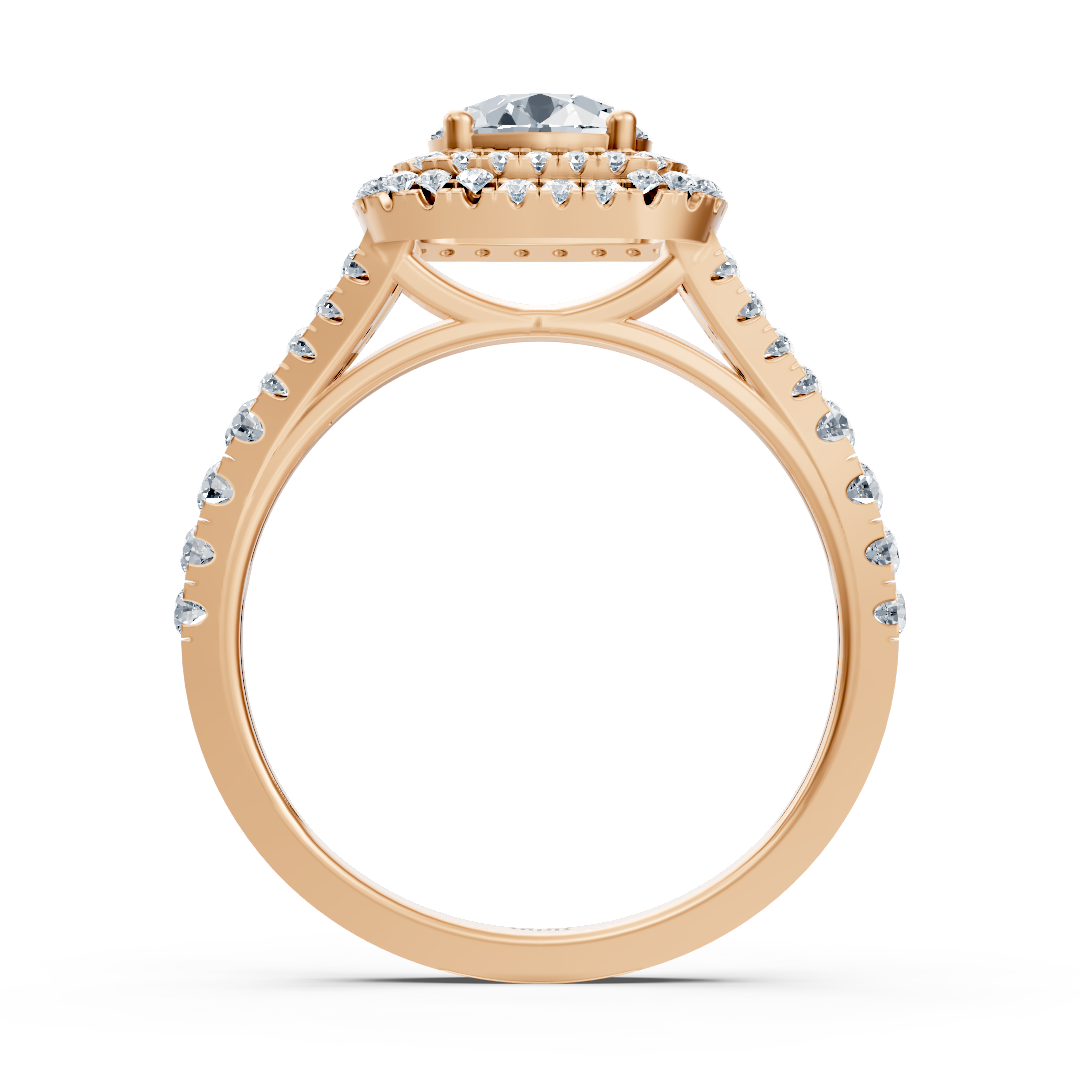 14k rose gold double halo diamond engagement ring