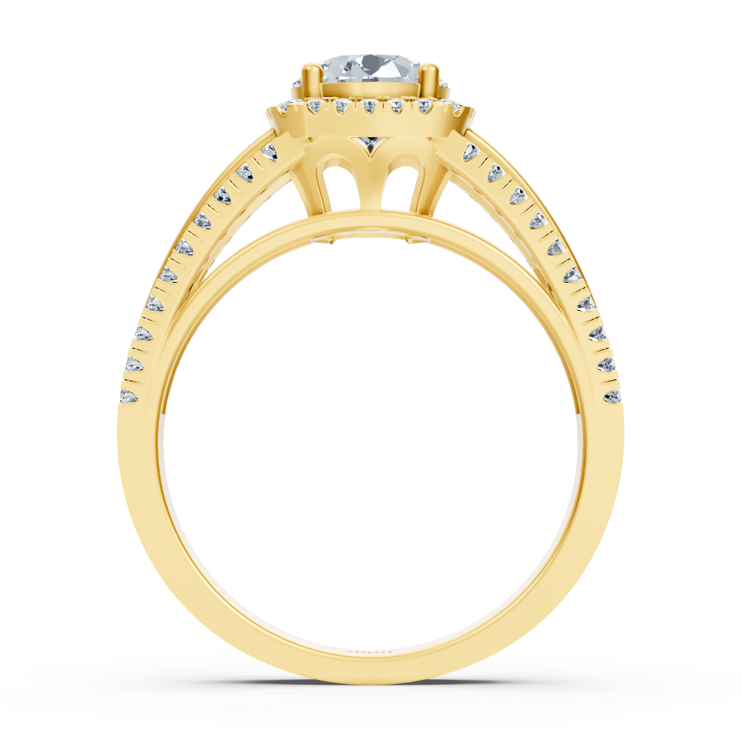 Delicate halo diamond engagement ring in 14-carat yellow gold