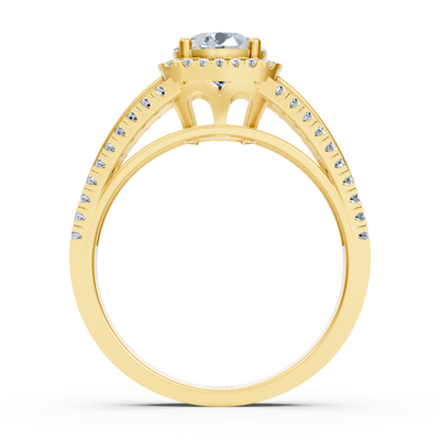 Delicate halo diamond engagement ring in 14-carat yellow gold