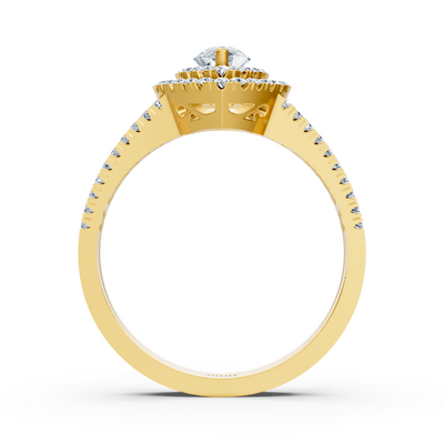 14 Karat Gelbgold Doppel-Halo Ovalschliff Diamant & Saphir Verlobungsring