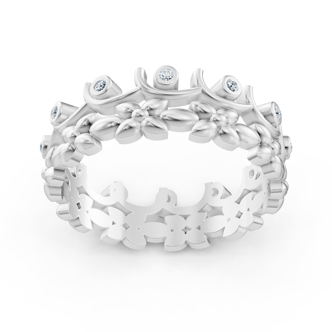 Weißgoldener Diamantring mit floralem Rankenmuster
