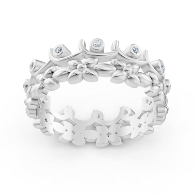 Weißgoldener Diamantring mit floralem Rankenmuster