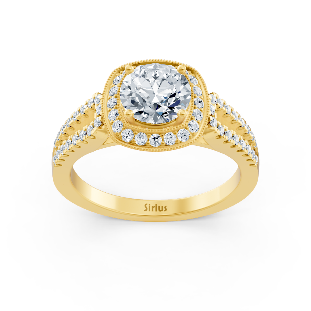 Doppel Halo Diamant Verlobungsring aus 14 Karat Gelbgold