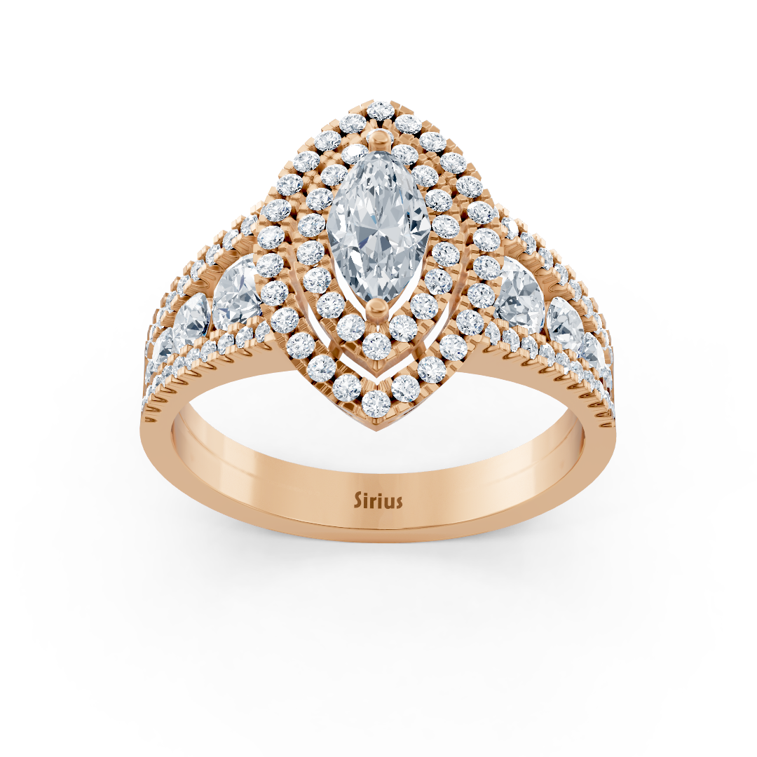14 Karat Roségold Doppel-Halo Ovalschliff Diamant & Saphir Verlobungsring