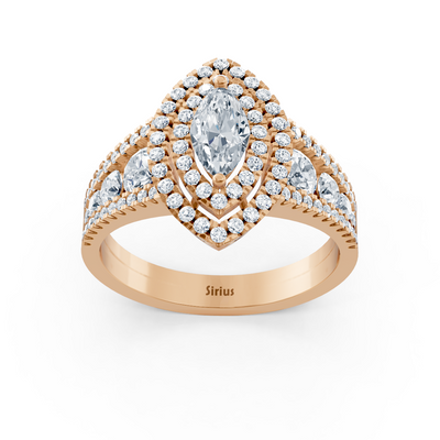 14 Karat Roségold Doppel-Halo Ovalschliff Diamant & Saphir Verlobungsring