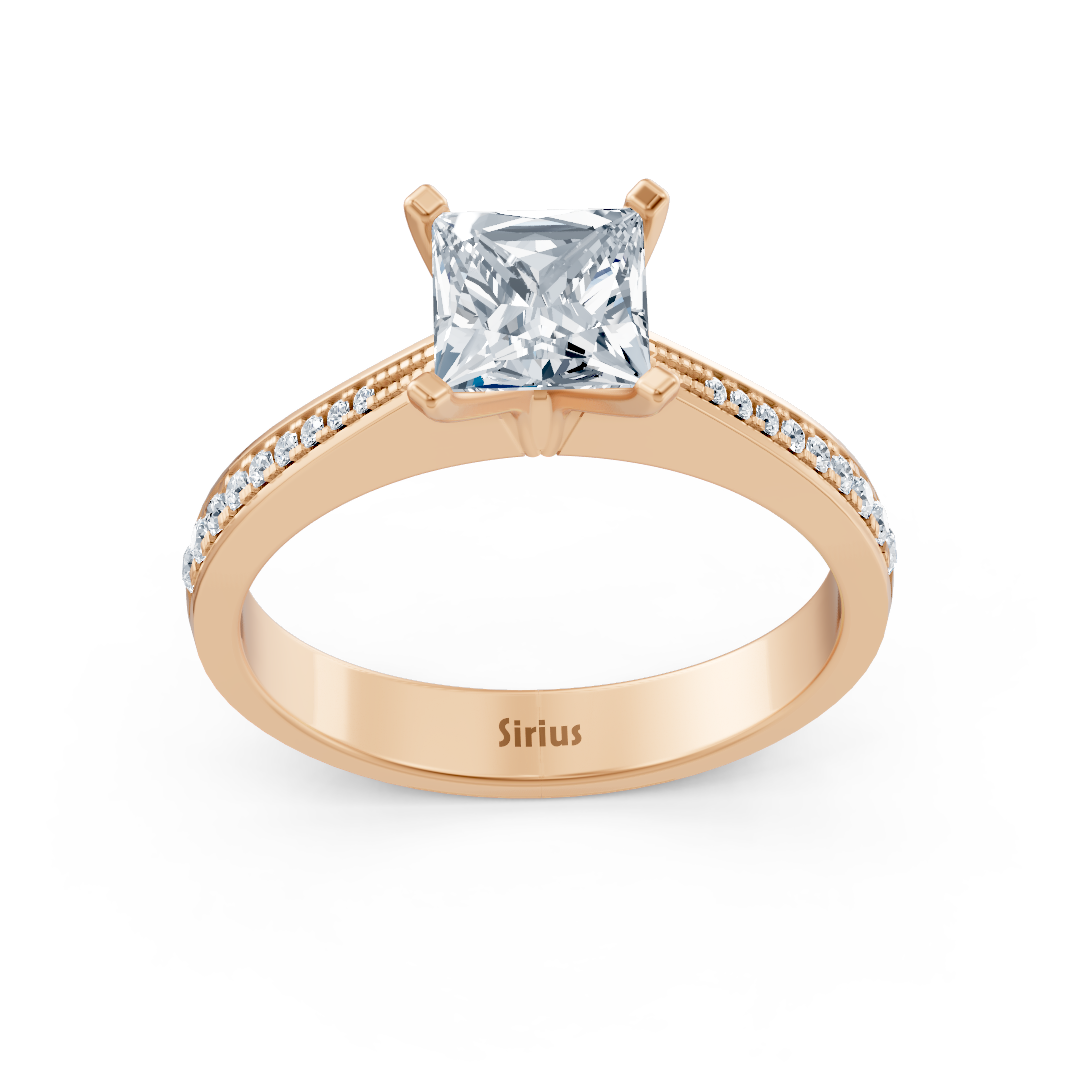 Roségold Diamant Solitärring Prinzessschliff mit Akzenten