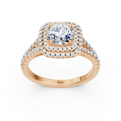 14k rose gold double halo diamond engagement ring