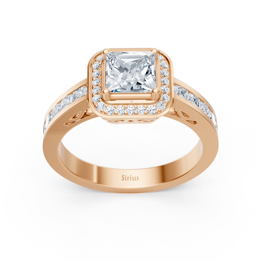 Prinzess Diamant Halo Ring 14K Roségold