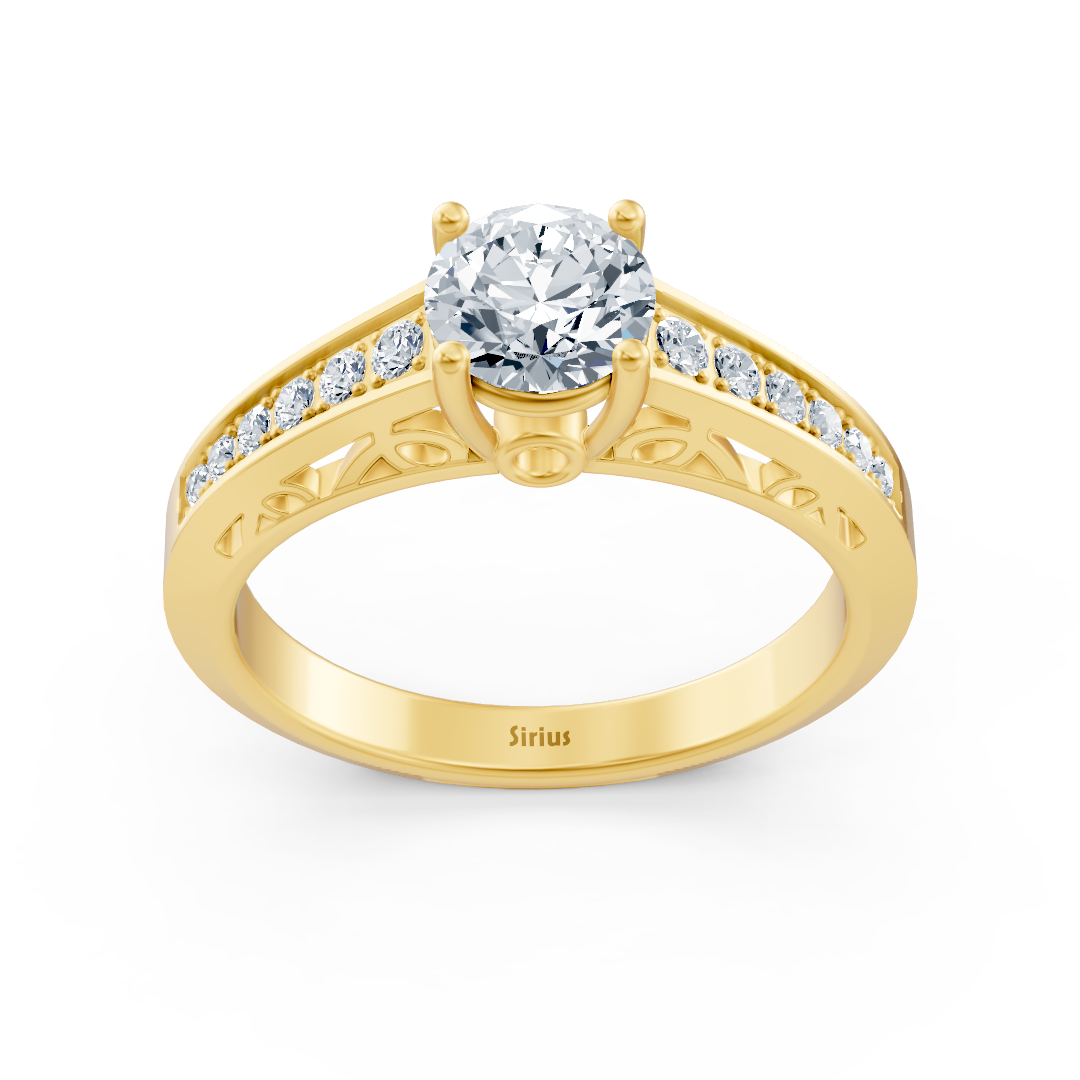 Yellow gold diamond solitaire ring with accent diamonds
