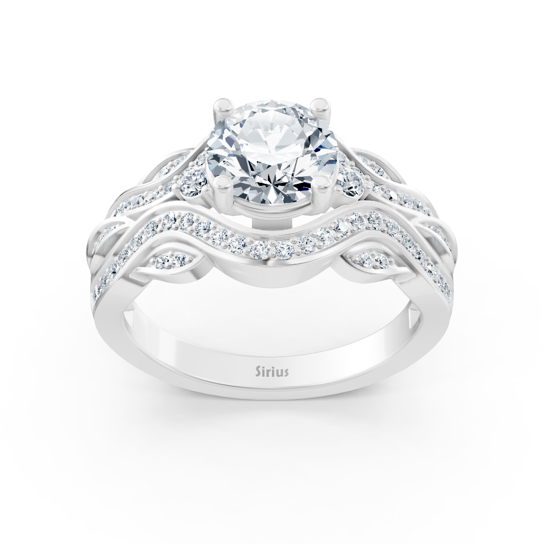 White gold diamond engagement ring "Romantic Leaves"