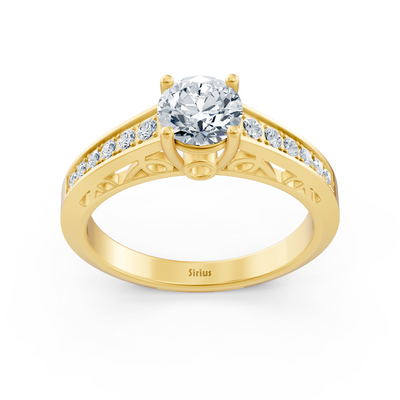 Yellow gold diamond solitaire ring with accent diamonds