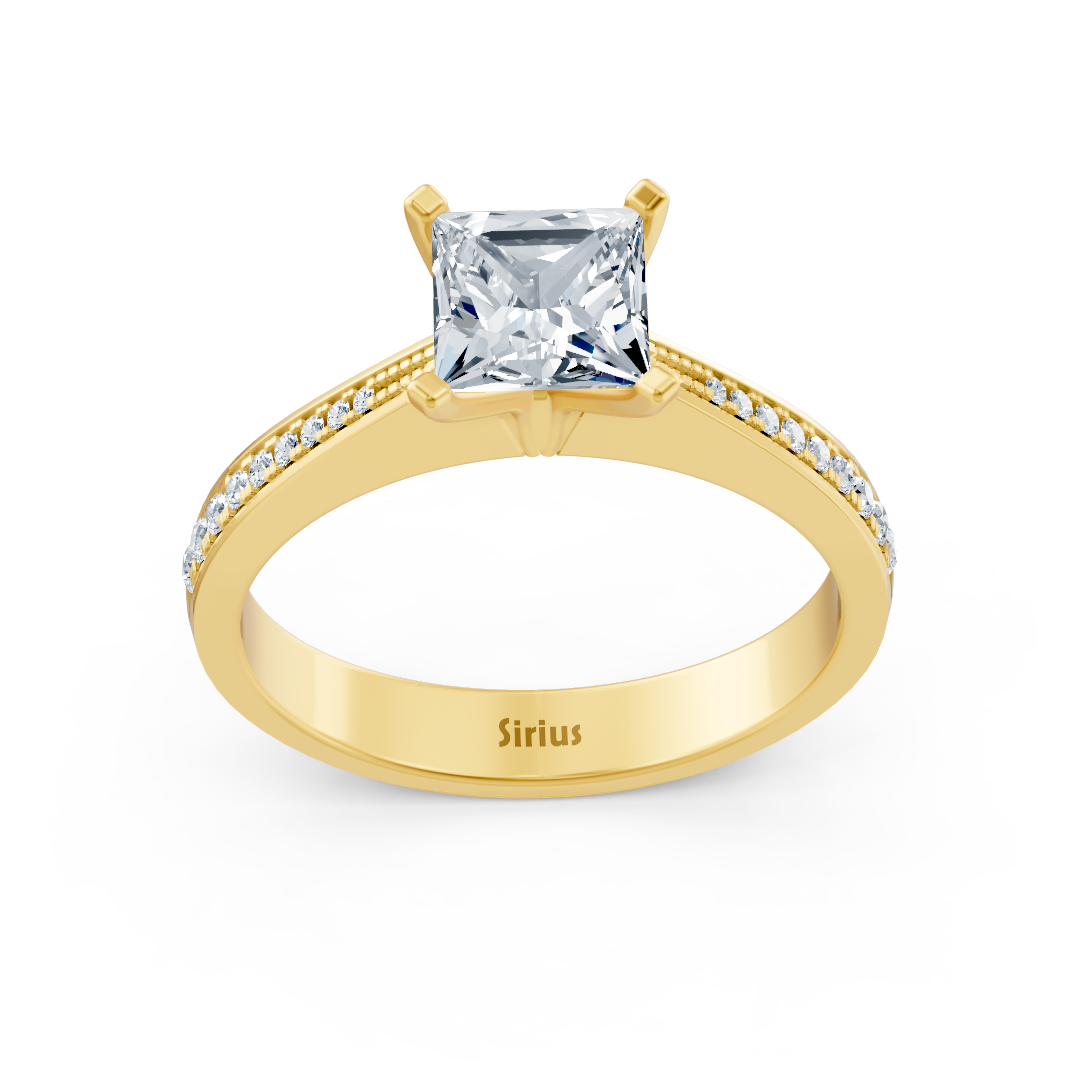 Gelbgold Diamant Solitärring Prinzessschliff mit Akzenten