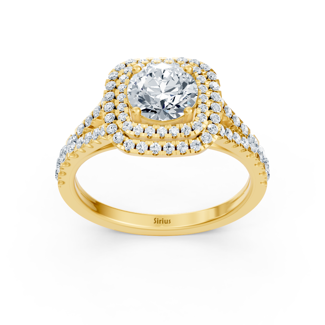 14k yellow gold double halo diamond engagement ring