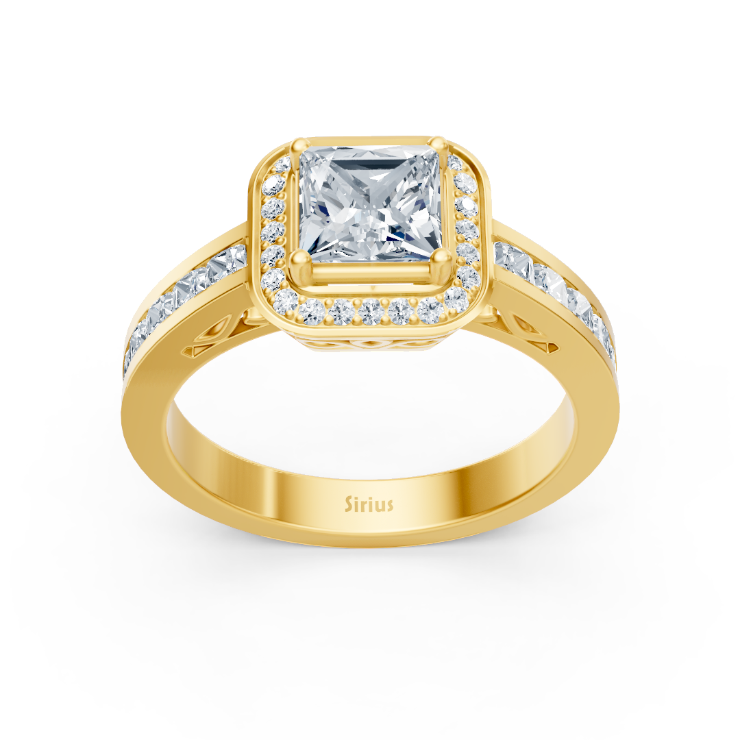 Princess Diamond Halo Ring 14K Yellow Gold