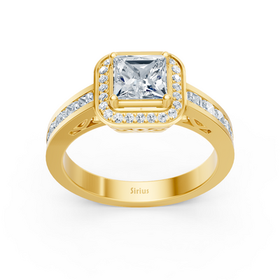 Princess Diamond Halo Ring 14K Yellow Gold