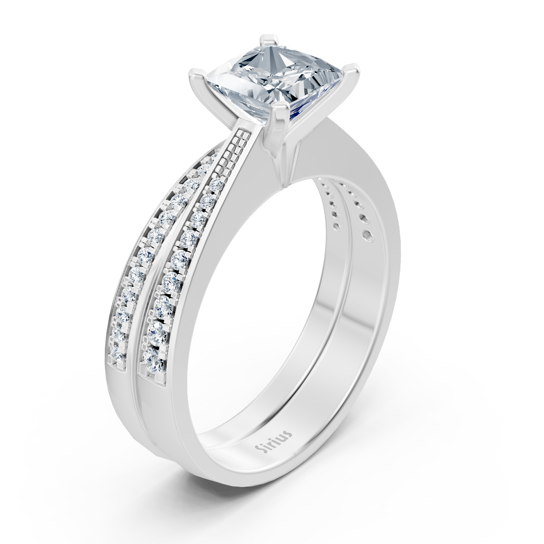 Weißgold Diamant Prinzessschliff Vorsteckring mit Akzenten