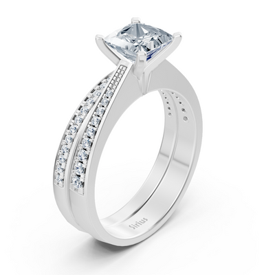 Weißgold Diamant Prinzessschliff Vorsteckring mit Akzenten