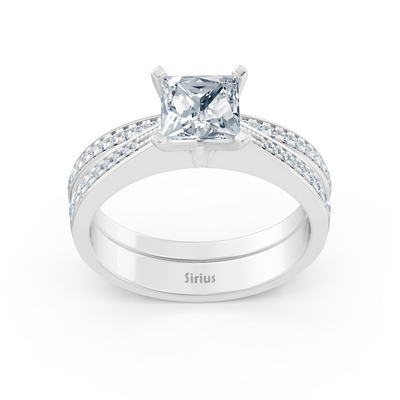 Weißgold Diamant Prinzessschliff Vorsteckring mit Akzenten