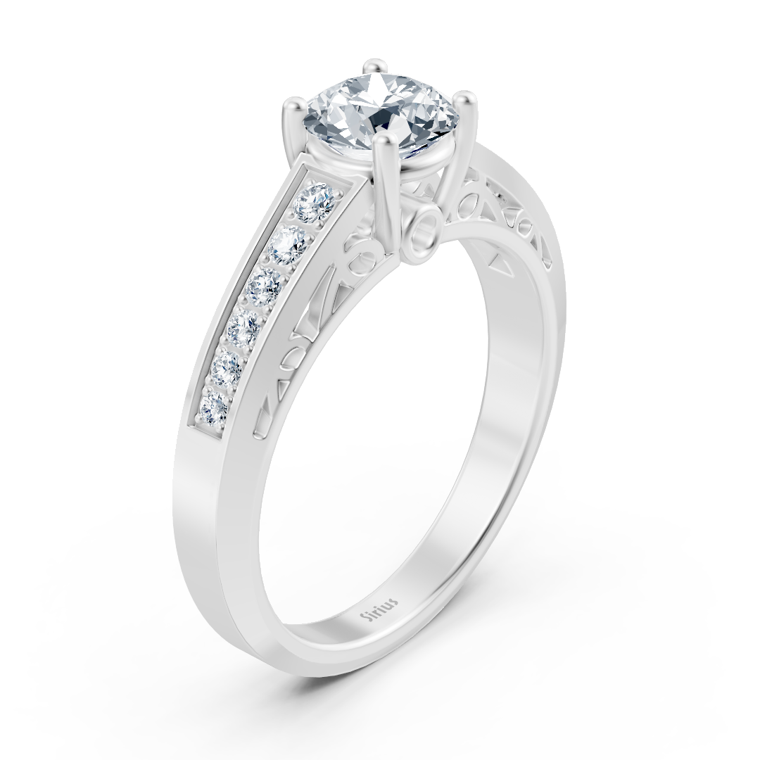 Weißgold Diamant Solitärring mit Akzent Diamanten