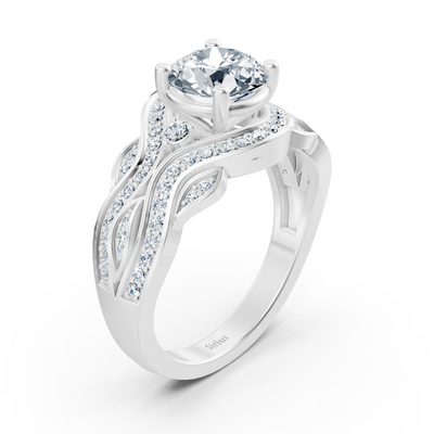 White gold diamond engagement ring "Romantic Leaves"