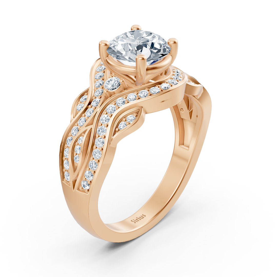 Rose gold diamond engagement ring "Romantic Leaves"