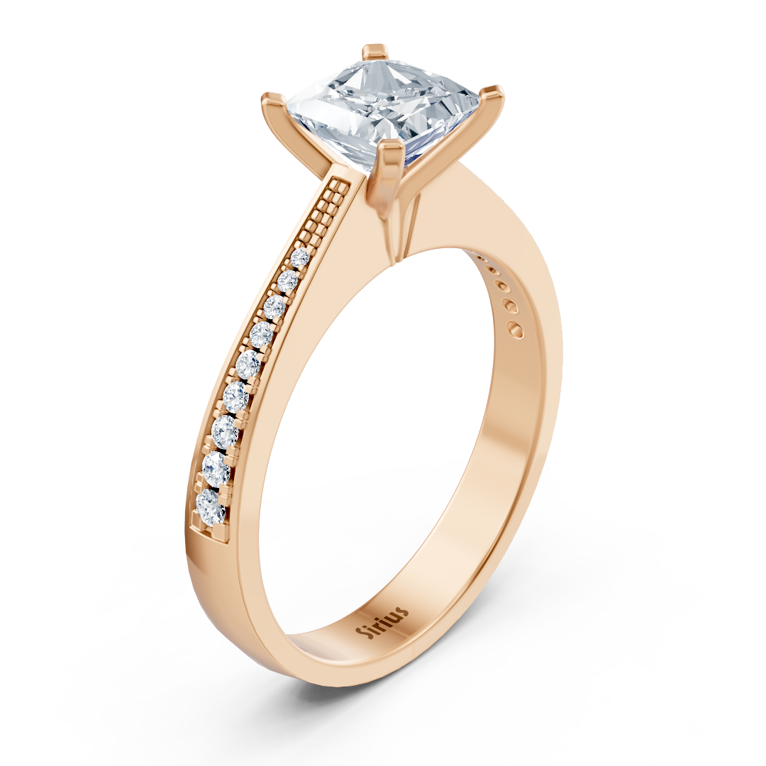Roségold Diamant Solitärring Prinzessschliff mit Akzenten