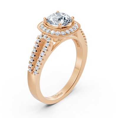 Doppel Halo Diamant Verlobungsring aus 14 Karat Roségold