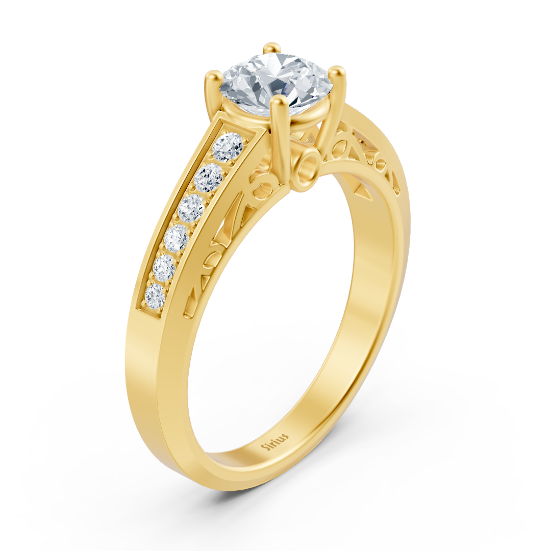 Yellow gold diamond solitaire ring with accent diamonds