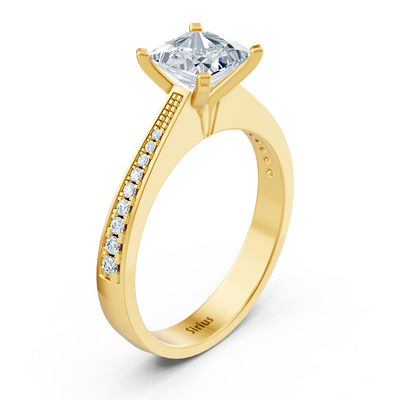 Gelbgold Diamant Solitärring Prinzessschliff mit Akzenten