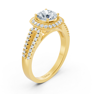 Doppel Halo Diamant Verlobungsring aus 14 Karat Gelbgold
