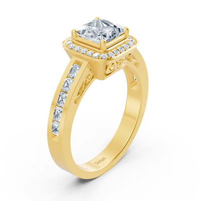 Princess Diamond Halo Ring 14K Yellow Gold