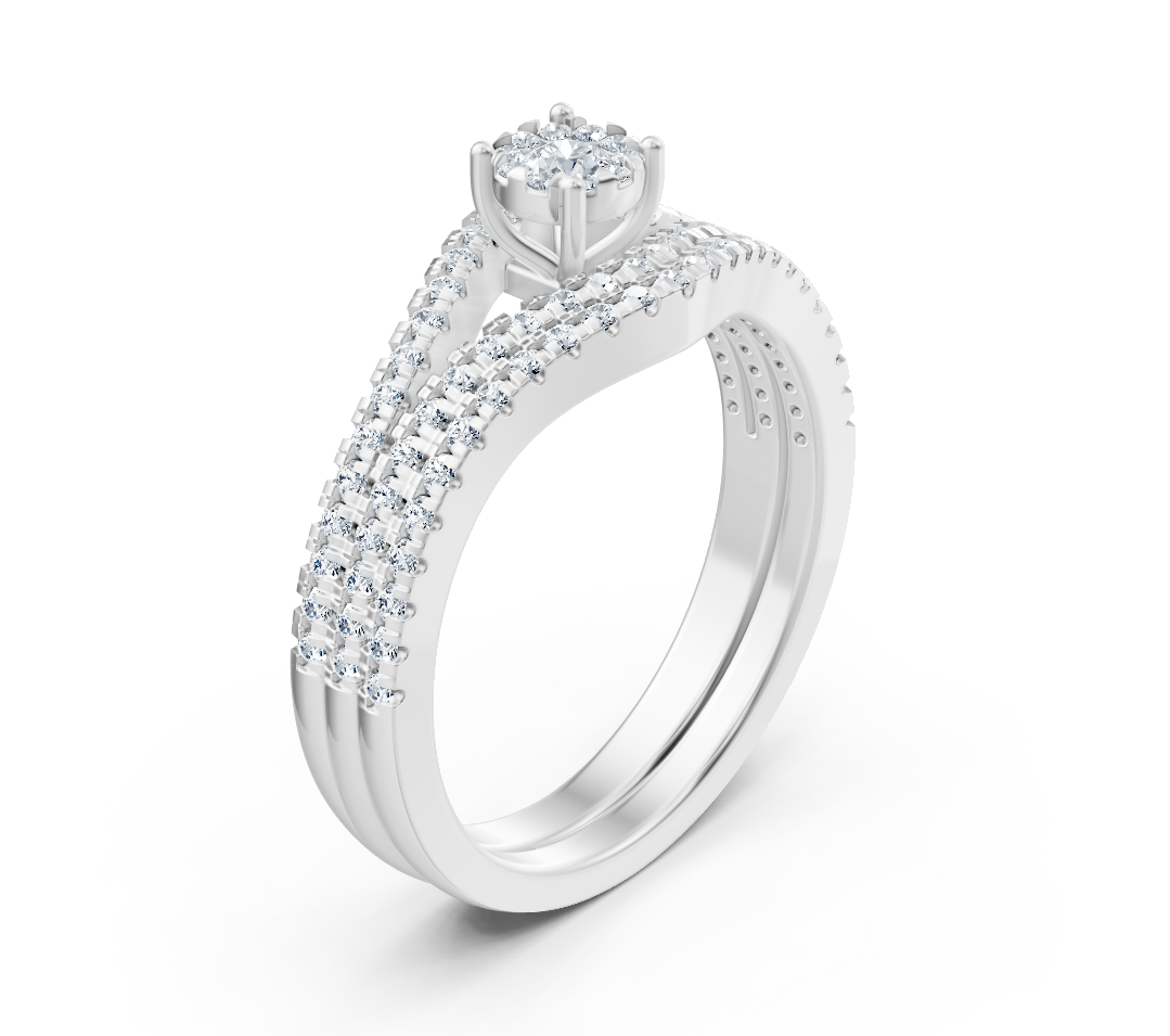 Eleganter Verlobungsring mit Diamantreihen in Weißgold