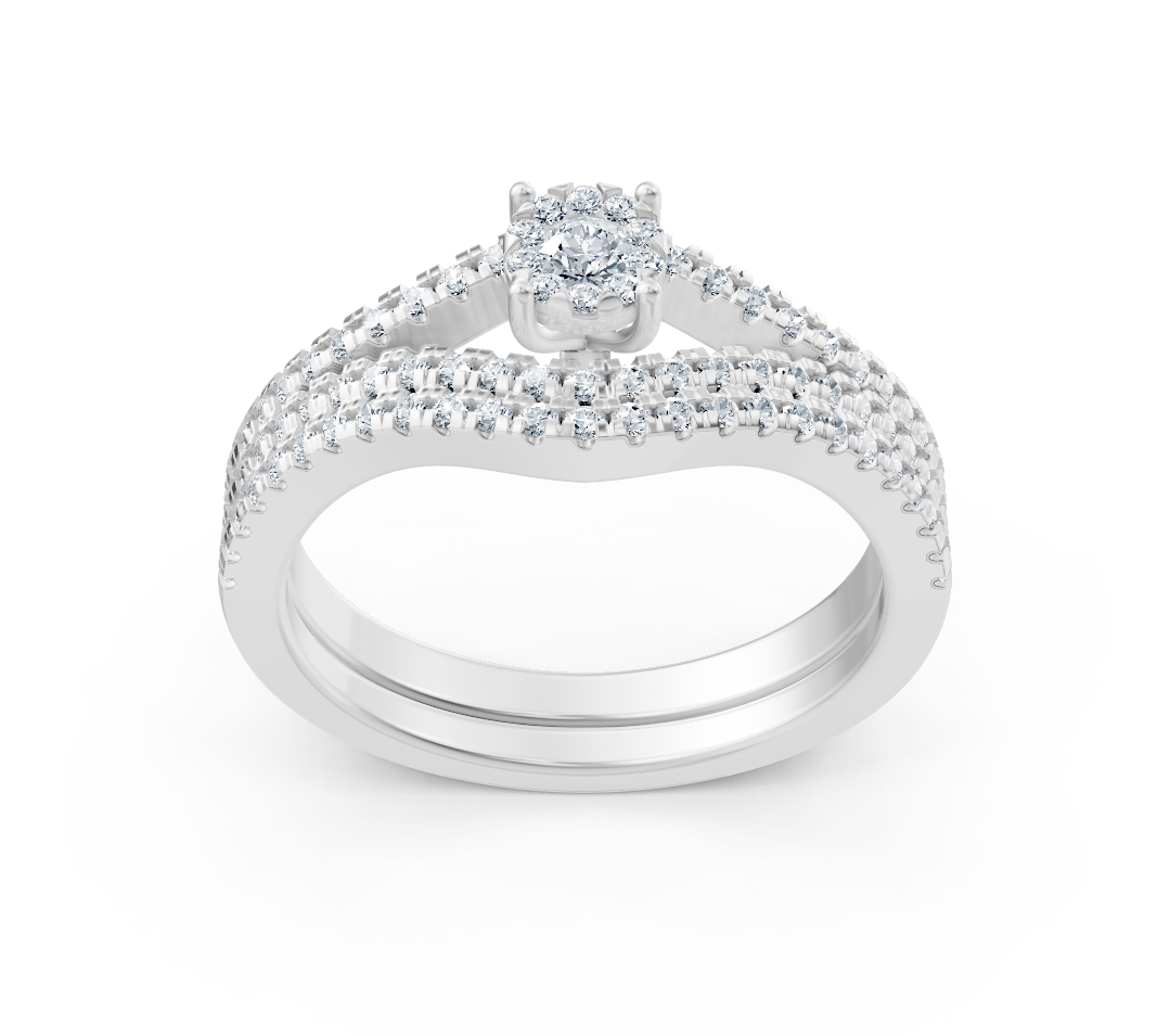 Eleganter Verlobungsring mit Diamantreihen in Weißgold