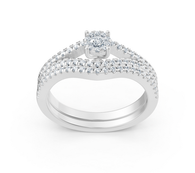 Eleganter Verlobungsring mit Diamantreihen in Weißgold