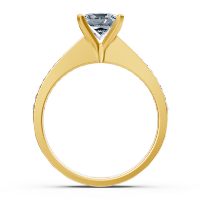 Gelbgold Diamant Solitärring Prinzessschliff mit Akzenten